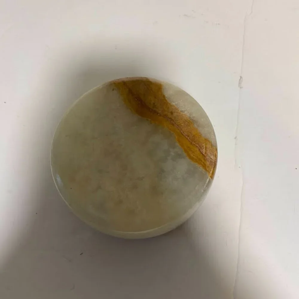 Vintage Onyx Stone Trinket Box with Brass Hinge – Round Marble Jewelry Box